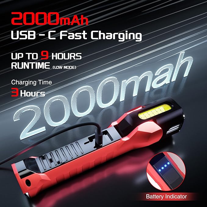 Anhay Rechargeable Work Light, 1200 Lumens LED Work Light with 160° Swivel Head, Magnetic Base & Hooks, 6 Lighting Modes Magnetic Work Light for Car Repairs, Emergencies, and Power Outages