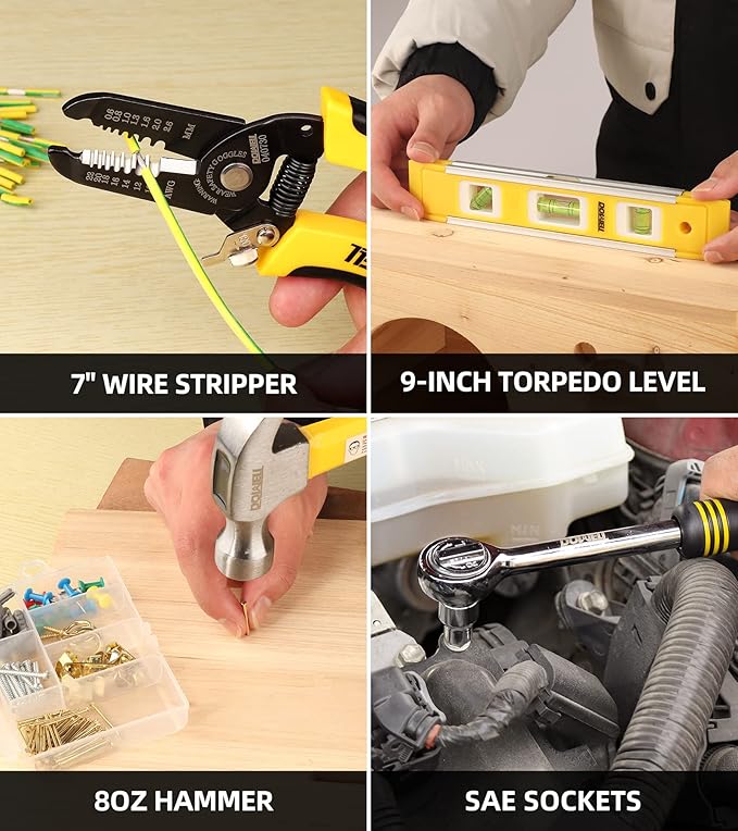 DOWELL 229PCS Tool Sets for Men, Household Hand Tool Kit, Home Repairing Tool Set for Maintenance with 14-Inch Storage Bag