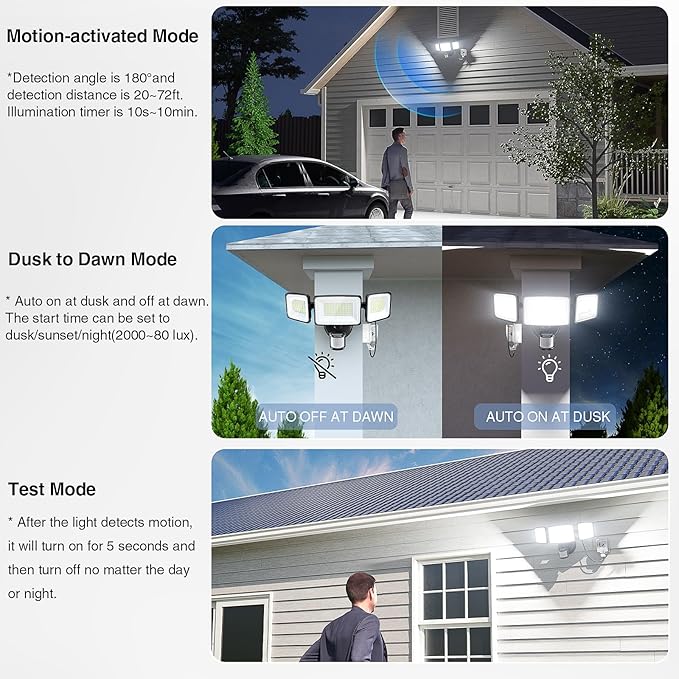 Onforu 100W LED Motion Sensor Outdoor Lights Plug in, Dusk to Dawn Flood Security Lighting Outside, Motion-Activated Detector Exterior Photocell Light Fixture, 9000LM 6500K IP65 Waterproof (Black)