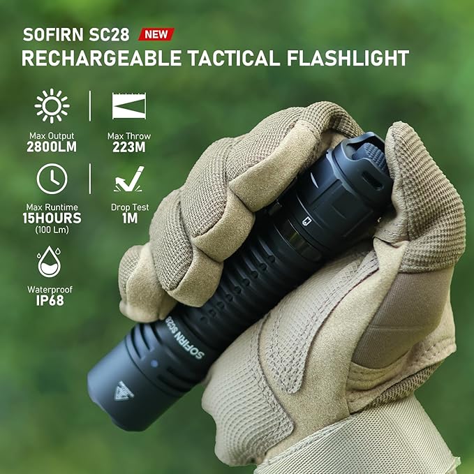 sofirn LED Tactical Flashlight 2800 Lumens Rechargeable Flashlight for Camping and Hiking