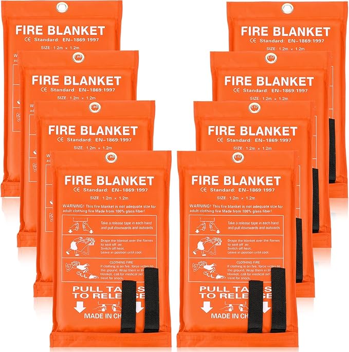 Jerify 8 Pack Fire Blanket for Home Emergency Fire Blanket 47 x 47 Inch Kitchen Fire Suppression Blanket Fiberglass Fire Blanket Flame Retardant Protection and Heat Insulation (Orange)