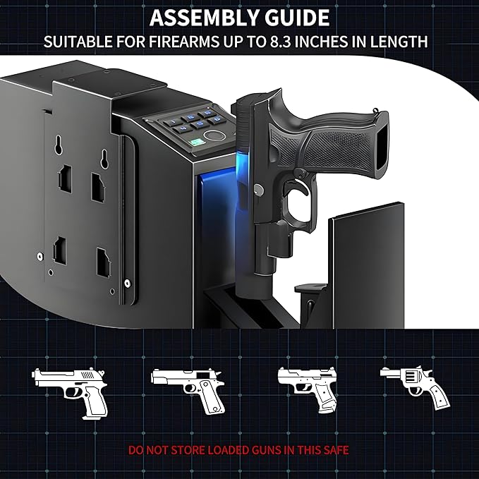Biometric Fingerprint Mountable Gun Safe, Passcode, Keys and Quick Access Auto Pop，Gun Safe for Nightstand, Desk, Bed Side
