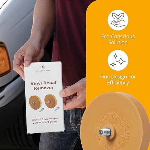 Wonder Wheel Decal Remover Eraser for Drill – 2 Pack Rubber Eraser Wheels for Easy Vinyl, Adhesive, and Sticker Removal – Durable, Safe on Cars, Boats, RVs – Dark Yellow, 4 Inch Diameter