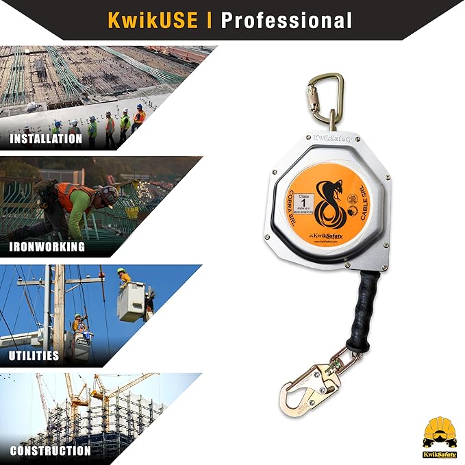 KwikSafety - Charlotte, NC - Cobra 30' Self Retracting Lifeline [NO Tangle Steel Cable] Class 1 SRL ANSI OSHA Retractable Fall Arrest Safety Construction Roofing PPE Gear