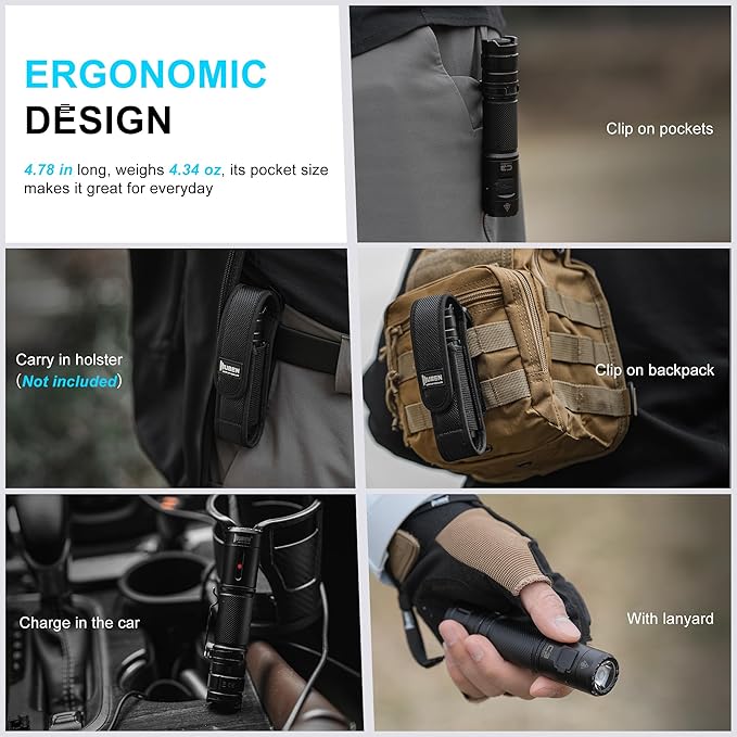 WUBEN C3 Flashlight 1200 High Lumens Rechargeable Flashlights 6 Modes Super Bright IP68 LED Tactical Flashlight for Camping, Home, Emergency, Rescue, Hunting, Inspection, Repair, Tool Gifts for Men