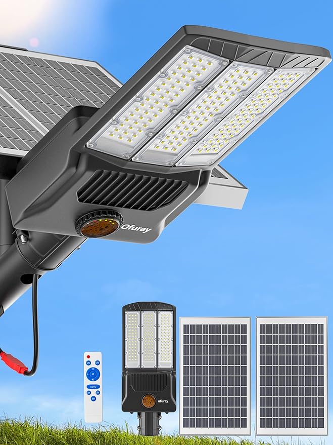 Ofuray OL-12000W Solar Street Lights Outdoor,Parking Lot Lights Commercial Dusk to Dawn,60,000mah Big Power Solar Security Flood Remote Control Without Motion Sensor for Street,Yark,Court