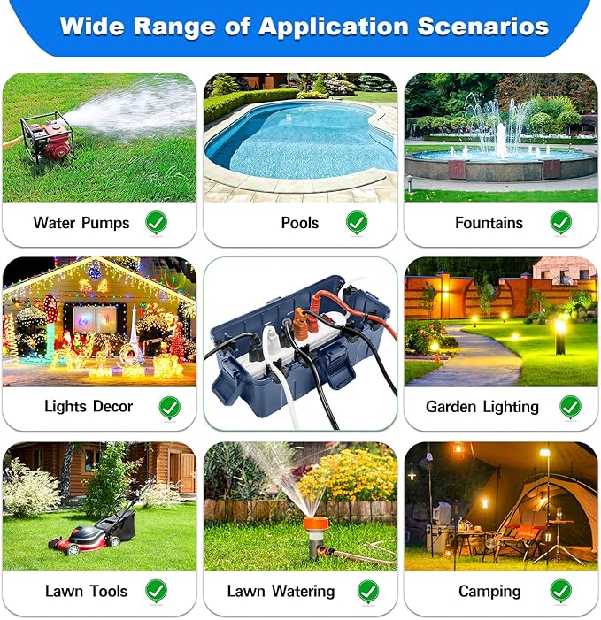 Hrensaw Medium Outdoor Electrical Box(10.6x5.5x4.5inch),Weatherproof Connection Box w/6 Cable Entry,IP54 Waterproof Cord Cover Protect Power Strip,Timer,Plug,Holiday Lights,Premium Gray