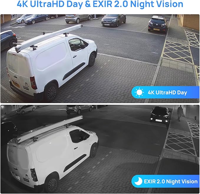 VIKYLIN 4K 8MP PoE IP Camera Outdoor, 4K PoE Turret Camera with Human Vehicle Detection,2.8mm Lens, 98ft EXIR2.0 Night Vision,Built-in Mic, WDR,IP67 Weatherproof, Plug & Play,Blue Iris, NDAA Compliant