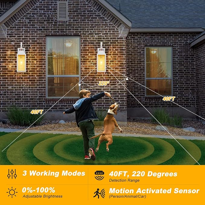 16" Motion Sensor Outdoor Lights 2 Pack - White Dusk to Dawn Light Fixtures Wall Mount, Modern Exterior Wall Sconces, Large Outside Lamps for House, Garage Lanterns