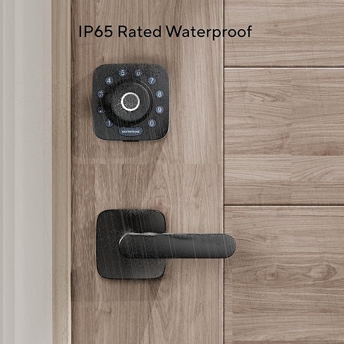 ULTRALOQ Passage Lever Door Handle, Reversible Black Front Door Handle No Lock for Interior or Exterior Door, Closet, Hallway, Adjustable Latch Backset, IP65 Waterproof, Matte Black