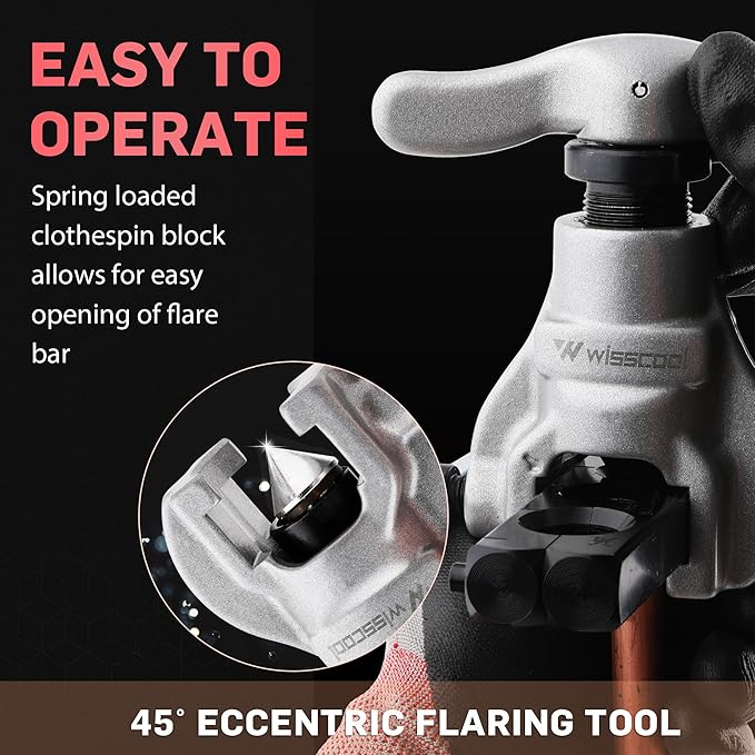 Eccentric Flaring Tools Set and Tube Cutter Dedurring Tool Kit 7 Dies Sizes 3/16-3/4 inch 45 Degree Angle Eccentric Cone for Copper Brass Aluminum Mild Steel HVAC Refrigeration Plumping Work