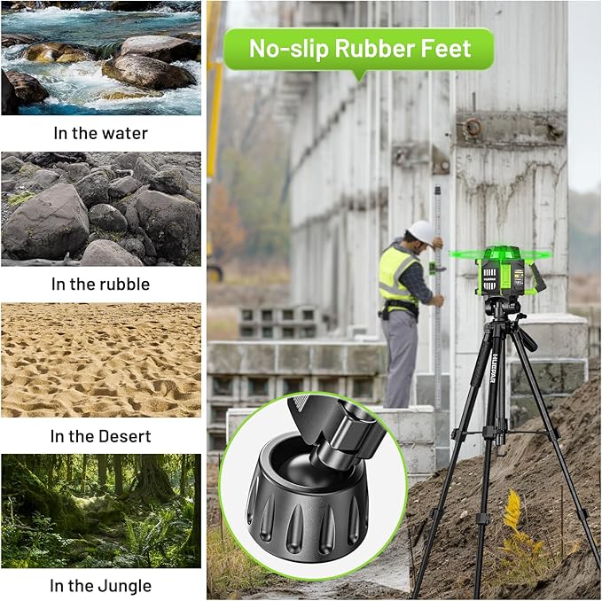 Huepar Professional Laser Level Tripod, 60 Inch Adjustable Laser Level Stand, Suit for Heavy Duty Laser Levels, Point Lasers, Laser Distance Measures; 1/4" & 5/8" Thread Mount, Non-Slip Feet, TPD14B