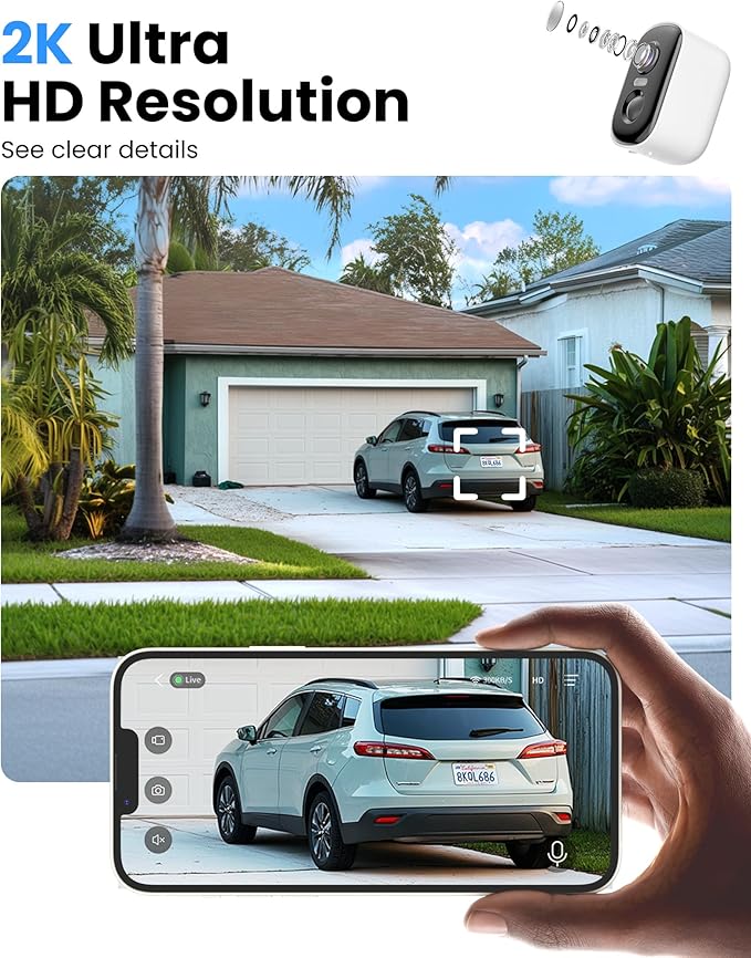 Outdoor Security Camera Wireless, 2K Battery Powered WiFi Cameras for Home Security with AI Motion Detection, Color Night Vision, Siren Alarm, 2-Way Talk, IP66 Waterproof, Cloud/SD Storage (4 Pack)
