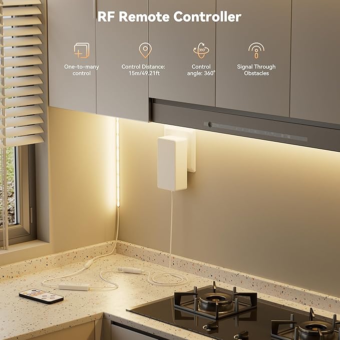 MIWISE COB LED Strip,3000K Warm White 20ft/6.1m,Dimmable Super Bright 24V LED Strip Light,CRI 90+ Flexible Tape Light with RF Remote Timer Function,for Home/Cabinet/Bedroom/TV DIY Lighting Project