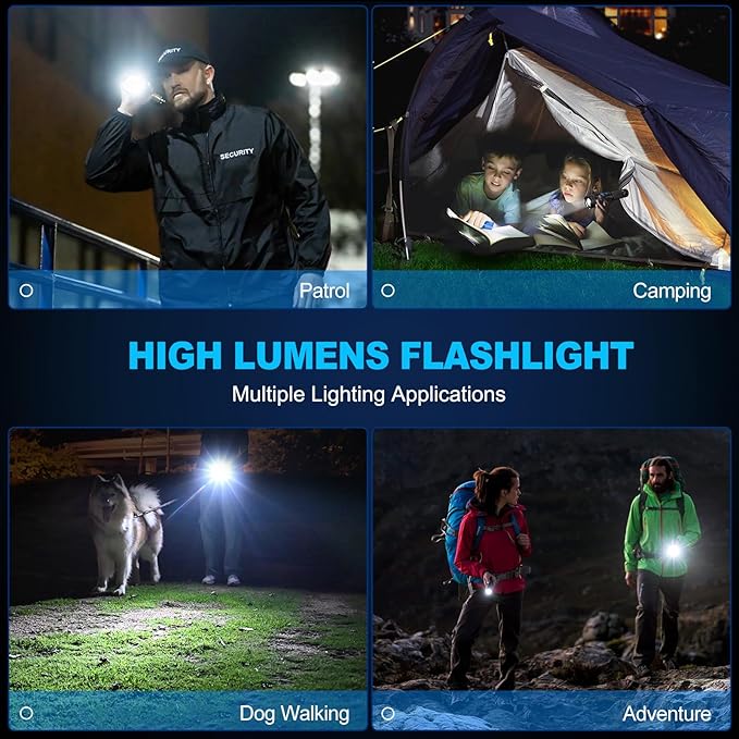 Alicegirl Rechargeable Flashlights High Lumens, 99000LM Super Bright Flashlight, Adjustable Powerful Flash Light with 8 Modes & COB Light, Waterproof Handheld Flashlight for Home Camping