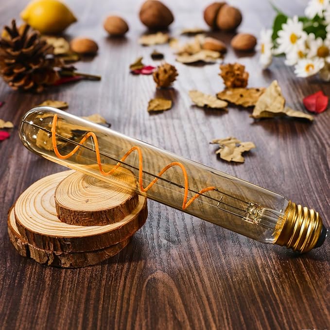 Leools T10 Vintage LED Edison Light Bulbs 60 Watt, 4-Pack Dimmable T30 6W2200K Amber Warm Light Bulbs, E26 Base, 6W LED Equal 60 Watt Incandescent Bulbs,Decorative Antique Spiral Long Bulb,7.3inch