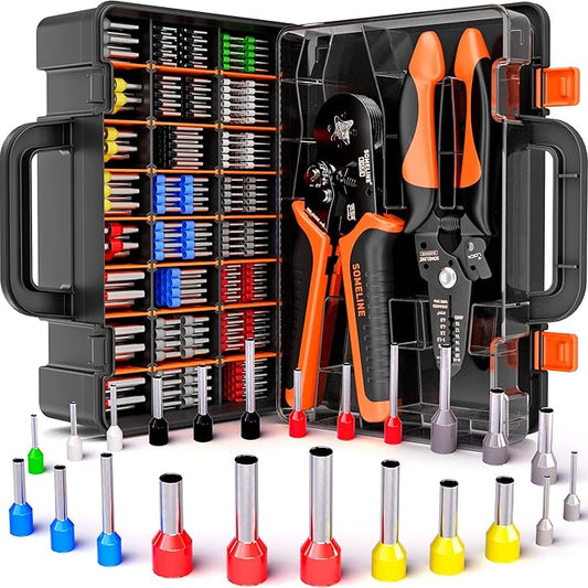 SOMELINE Ferrule Crimping Tool, Ratchet Pliers for AWG24-8 with 23 Sizes Wire End Ferrule Terminals, Quadrilateral Wire Crimp Pliers with Crimp Connectors,Crimp Pliers and Stripper Kit Crimp Connector