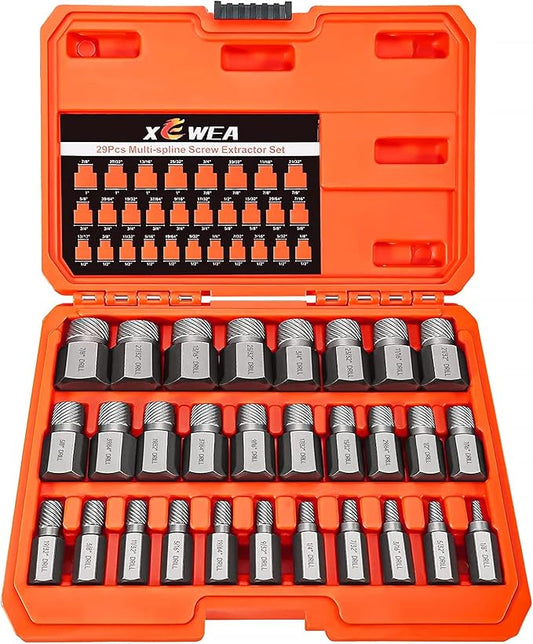 XEWEA 29PCS Screw Extractor Set Hex Head Multi-Spline Easy Out Bolt Extractor Set, Chrome Molybdenum Alloy Steel Rounded Bolt Remover