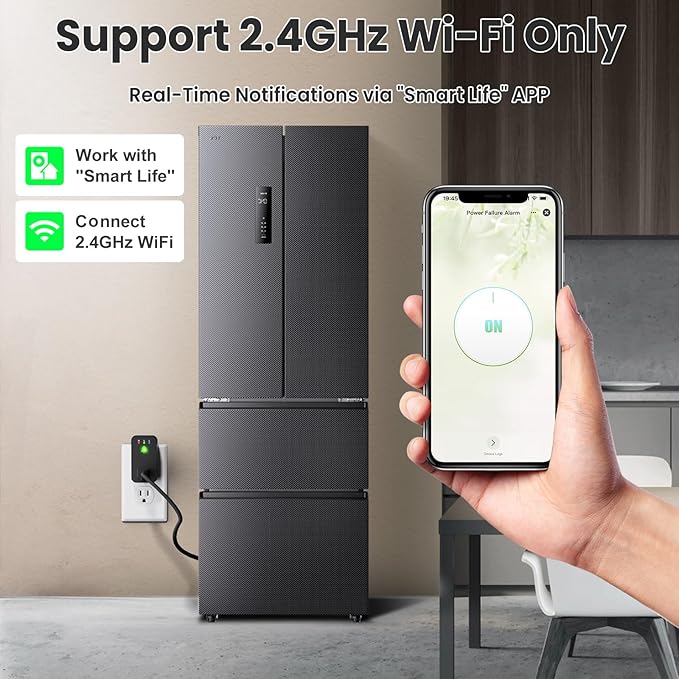Power Failure Alarm WiFi, Smart Power Outage Alarm with App Notifications, Mini Size Freezer Alert with Loud 110dB & LED Indicator & Voltage Detection, Home Power Monitor for GFCI Trips, Sump Pump ﻿