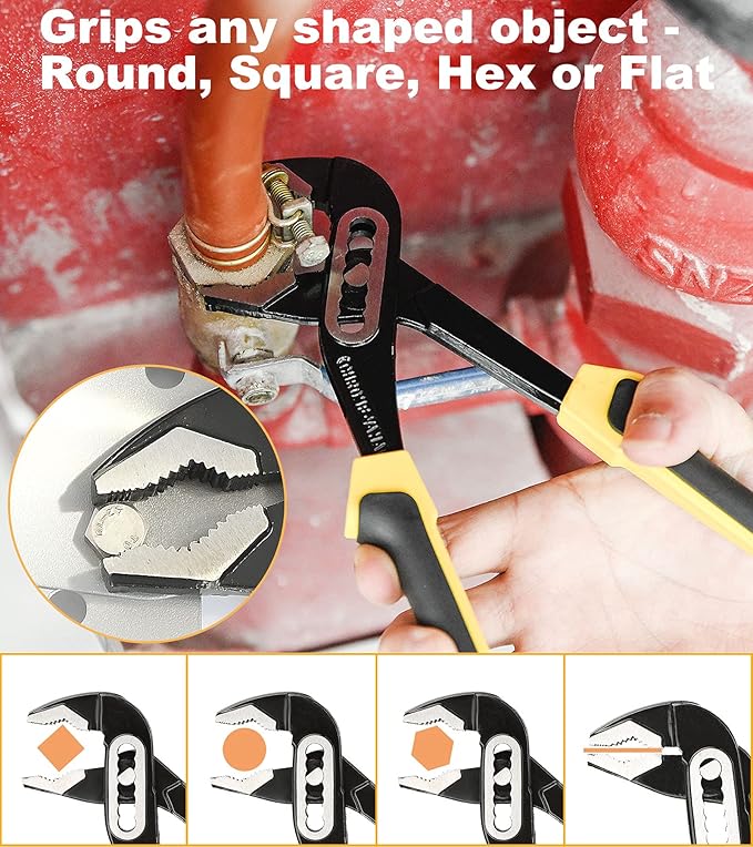 DOWELL 7-Piece Pliers Set - 10-Inch Groove Joint, 8-Inch Adjustable Wrench, Combination, 6-Inch Long Nose, Diagonal Cutting, Screwdrivers - Maintenance Tool Kit With Pouch