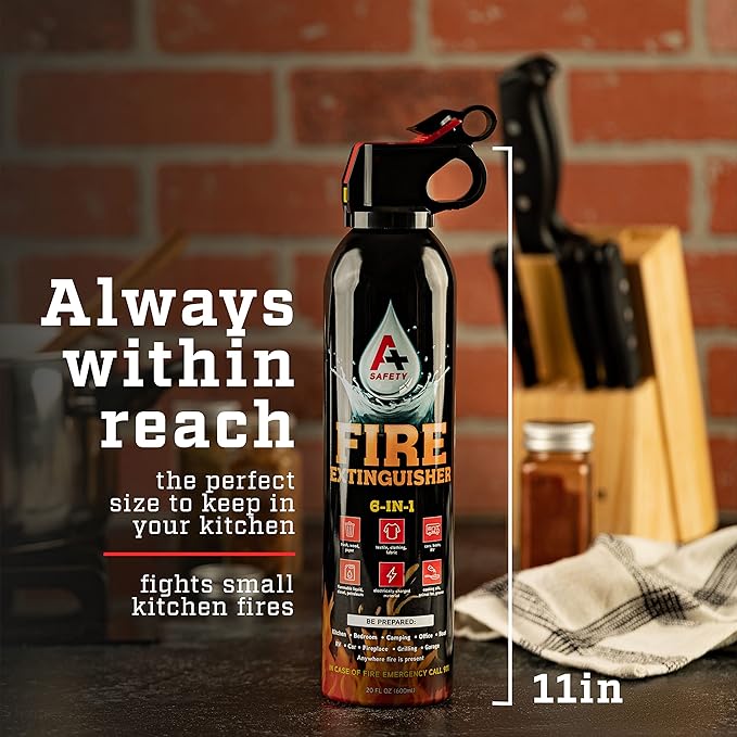 A+ Safety Portable Fire Extinguisher | 6-in-1 Small Fire Extinguisher for Home, Garage, Kitchen, Car | For Electric, Textile and Grease Fires | Non-Toxic, Easy Clean | Wall Mount Incl (2PK)
