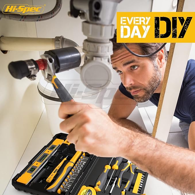 Hi-Spec 57pc Home & Garage DIY Tool Kit Set. Complete Beginner Handyman and Home Mechanics Tool Box Set for Household Repairs