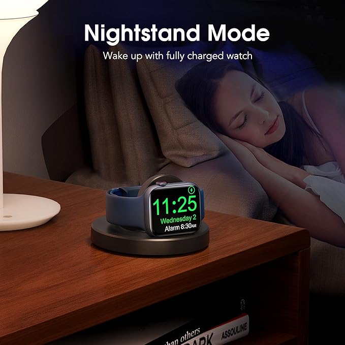 Upgrade Charging Stand for Apple Watch, Magnetic Wireless Foldable Watch Charger Stand with Charging Cord, Supports Nightstand Mode, Compatible with iWatch Series10 9 8 7 SE 6 5 4 3 2/Ultra 2-Black