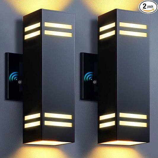 KIZON Dusk to Dawn Outdoor Lighting 2 Pack, Aluminum Exterior Lighting Fixtures with E26 Base, Waterproof Up and Down Lights Outdoor Sconce Lights for House Porch, LED Bulbs Included, ETL Listed