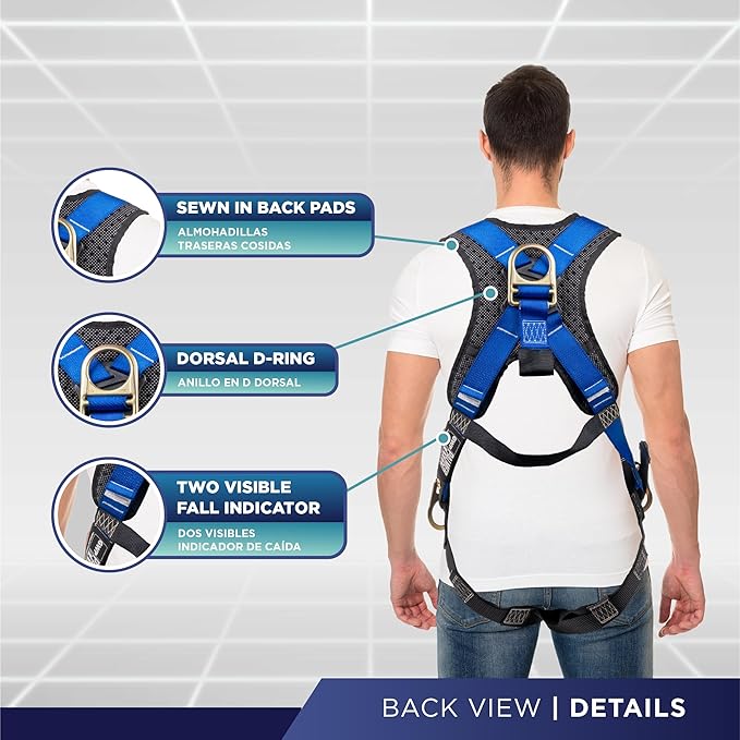 Palmer Safety Full Body Harness with 5 Point Adjustment, Dorsal D-ring, Grommet Legs, Two Side D Rings, and Fall Indicators