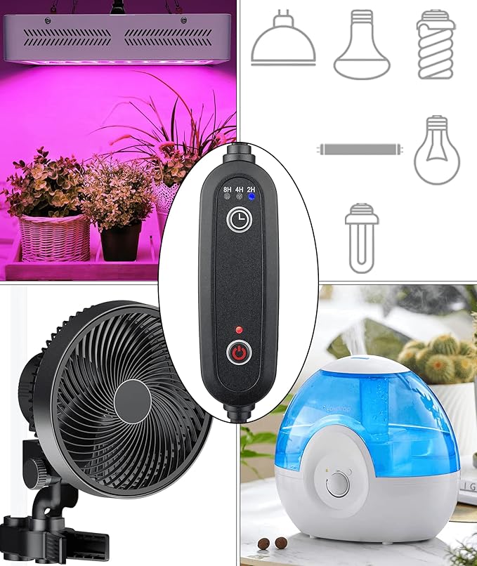 100W Auto Off Outlet Timer with 59 Inches Extension Cord, 3 Timing Modes(2/4/8h), Timers for Electrical Outlets Indoor Ideal for Reptile Humidifiers, Grow Lights, Reptile Lights, Fans, Led, Wax Melter