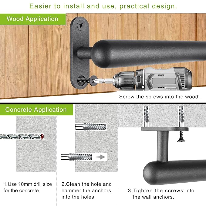 Dolibest 26 Inch Wall Mount Metal Handrail, Staircase Step Handrail, Non-Slip Safety Grab Handle, Barrier-Free Staircase Grab Bar for Elderly, Indoor & Outdoor Use, 1.3 Inch Round (Black)