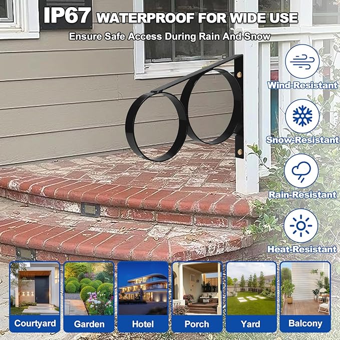 Hand Rail for Outdoor Steps-Hand Rails for Elderly,1-3 Steps Stair Handrails-Porch Railing-Powder Coated Deck Hand Rail-Wall Mount Stair Hand Grab Bars-Safety Handle for Garage, Porch, Garden