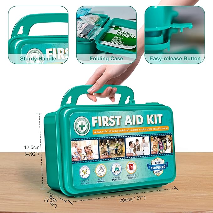 General Medi 150 Pieces Hardcase First Aid Kit - First Aid Box Contains Premium Medical Supplies for Travel, Home, Office, Vehicle, Camping, Workplace & Outdoor