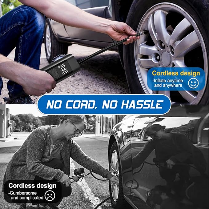 Tire Inflator Portable Air Compressor - Air Pump for Car Tires with Tire Pressure Gauge (120 PSI) - Portable Tire Inflator for Car, Tire Pump for Motorcycle, Bicycle and More