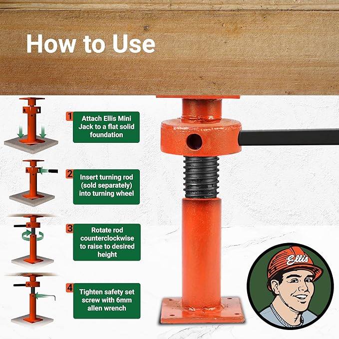 Ellis Manufacturing Adjustable Mini Screw Jack Post – House Jack for Foundation, Floor Leveling, and Concrete Bracing – 15,000 lb Max Load Capacity – 5.5" Adjustment