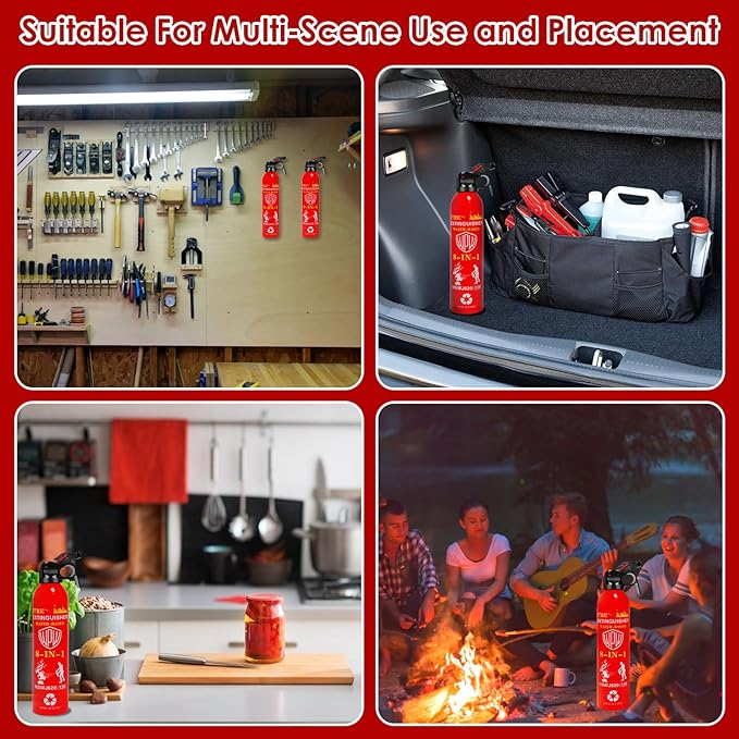 WPW 620ml Large Upgraded 8-in-1 Fire Extinguisher for Home with Wall Mount Portable Fire Extinguisher For Vehicle Car Boat Kitchen Emergency Supplies, Water-Based Solution For A, B, C, K Fire (3 Pack)