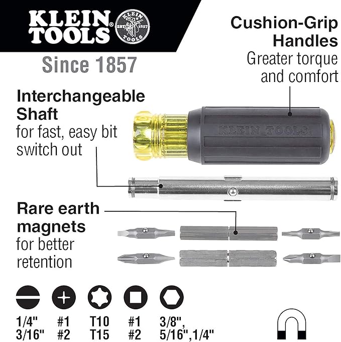 Klein Tools 11-in-1 Magnetic & Ratcheting Screwdriver/Nut Driver Bundle with Phillips, Slotted, Square, Torx & Hex Tips