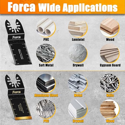 Forca 49pcs Oscillating Tool Blades and High-Carbon Steel Multitool Blades, Universal Multitool Blades for Metal Wood Cutting,Multi Tool Blades Kits Fit Dewalt Bosch Milwaukee Ryobi