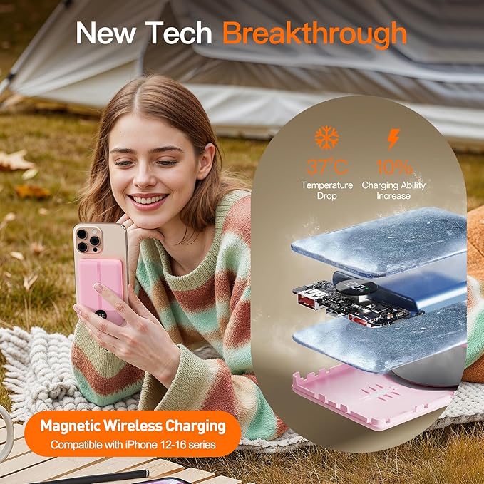 Magnetic Portable Charger, 16800mAh Wireless Power Bank, with 20W USB-C Fast Charging and LED Digital Display Magnetic Battery Pack, Compatible with iPhone 17/16/15/14/13/12 Full Series (2025)