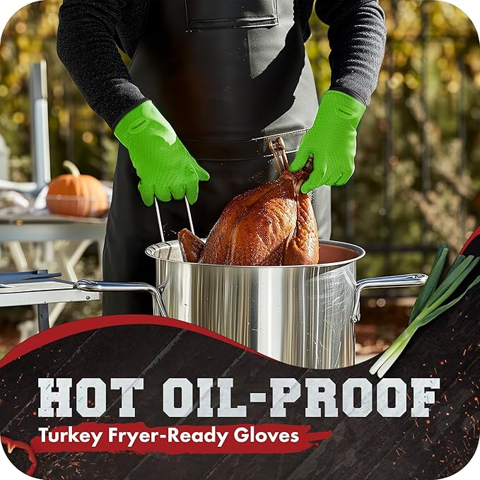 KITCHEN PERFECTION Silicone Smoker Oven Gloves -Extreme Heat Resistant BBQ Gloves-Handle Hot Food Right on Your Grill Fryer&Pit|Waterproof Grilling Cooking Baking Mitts |Superior Value Set +2 Bonuses