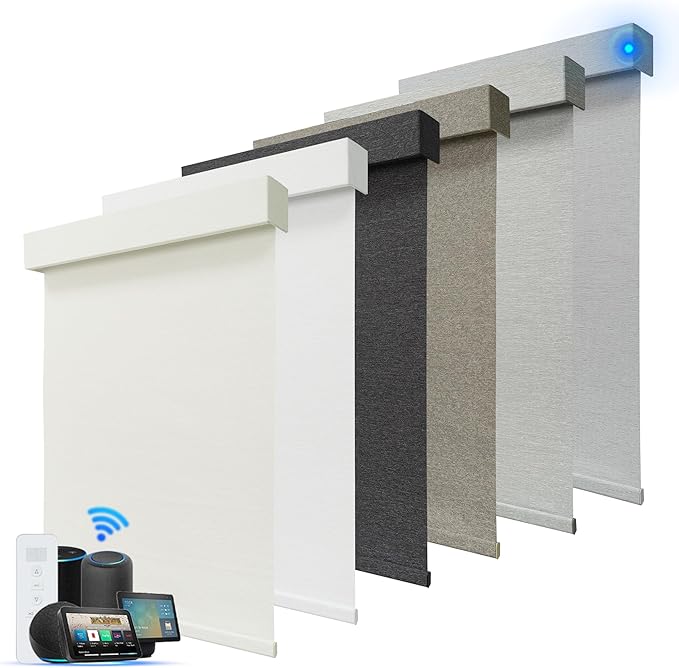 Motorized Blinds with Remote, Blackout Smart Roller Blinds Compatible with Apple Homekit Google Home and Alexa, Automatic Window Blinds Customize, Beige