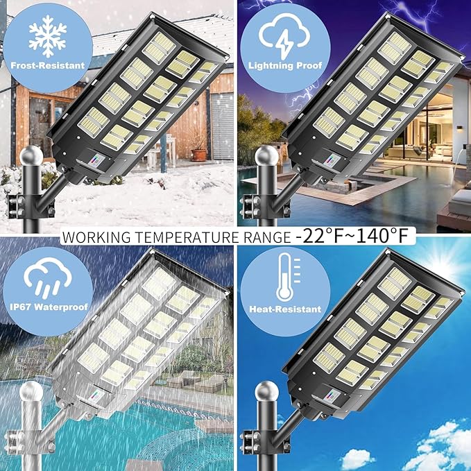 6-Pack Solar Street Lights Outdoor 8000W, 480000LM, 7000K Dusk to Dawn, IP67 Waterproof Motion Sensor, Energy-Saving Solar Parking Lot Lights for Homes and Businesses