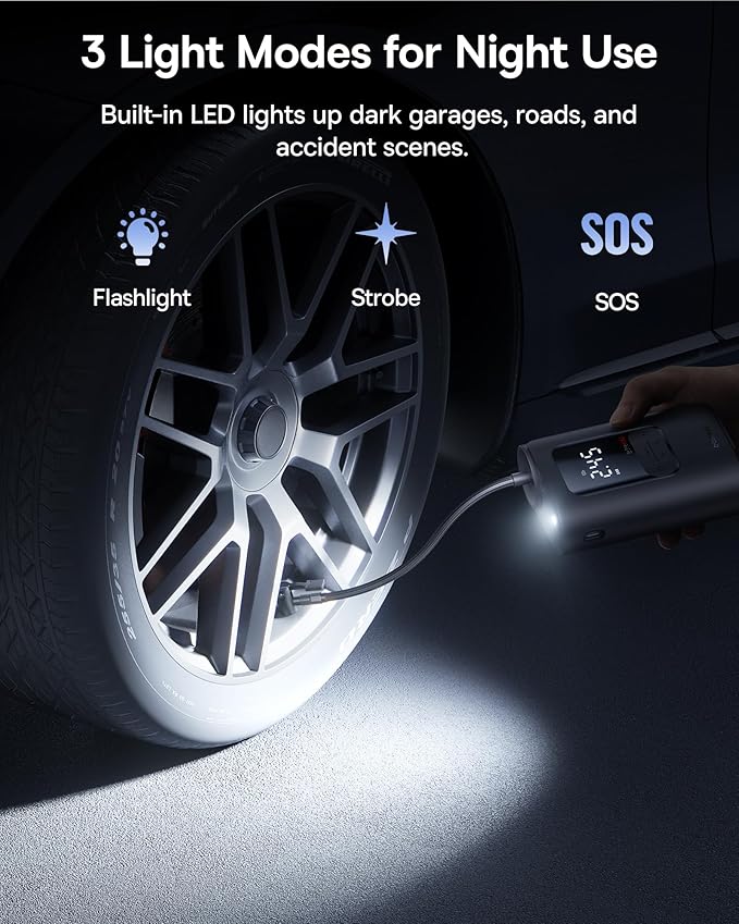 Baseus Tire Inflator Portable Air Compressor, 150PSI Cordless Air Pump for Car Tires, 2X Faster Electric Inflator with 7500 mAh Battery Capacity, LED Light Car Motorcycle Bicycle Ball, Car Accessories