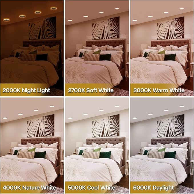 24 Pack 5/6 Inch LED Can Lights with Night Light, 5CCT Retrofit Recessed Lighting Selectable 2700K-6000K Dimmable, 12W=75W, 1200LM Downlight with Metal Smooth Trim - ETL and Energy Star