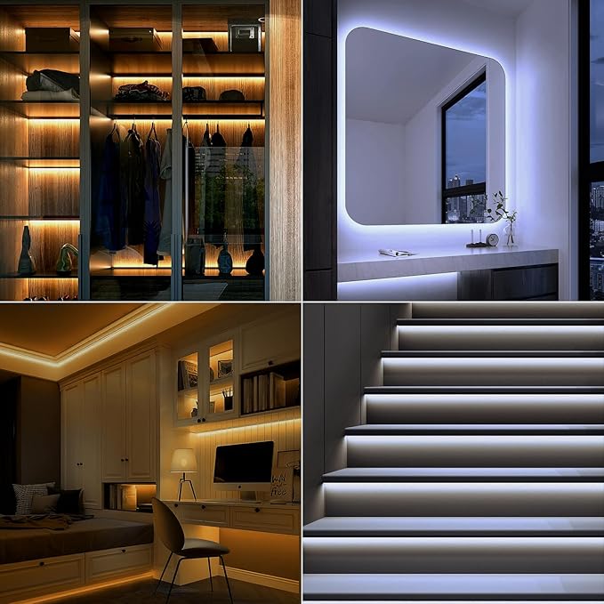 OMIKA Battery Led Strip Lights,9.9Ft 90LED 2700K-6000K Tunable White Under Counter Lights LED Light Strips with Remote & USB Dimmable,Timer,Cuttable for Kitchen,Shelf,Stairs,Indoor,Outdoor