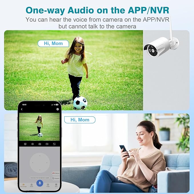 10CH Expandable Wireless Security Camera System with 10.1" Monitor 4pcs 5MP Indoor Outdoor Camera 1-Way Audio Night Vision Motion Detection Home Business CCTV Surveillance 1TB HDD