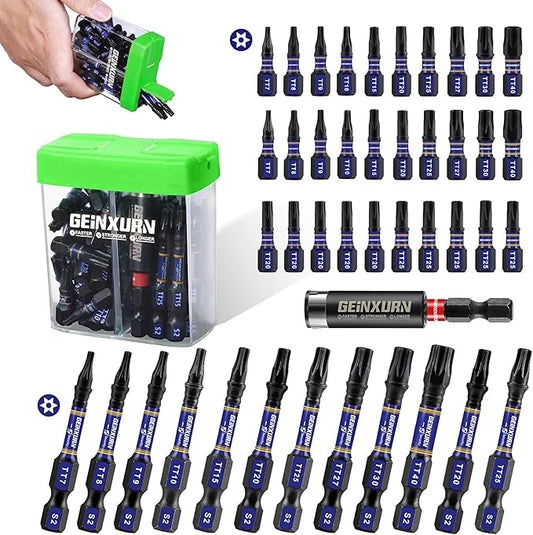 Impact Security Torx Screwdriver Bits Set,43 Pcs(TT7-TT40) Magnetic 1"& 2" Long S2 Steel Hollow Torx Driver Bits with Magnetic Bit Holder Storage Colorful Box