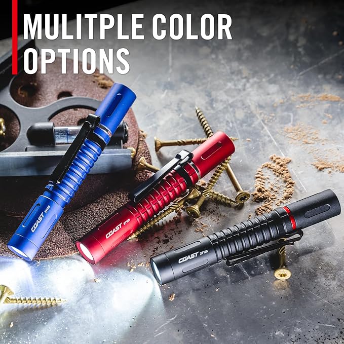 COAST XT10R 280 Lumen USB-C Rechargeable Pocket Flashlight/Penlight with TWIST FOCUS and Two-Way Clip, 3 Bite Caps included, Pocket Size for EDC, Work and Emergencies, BLUE