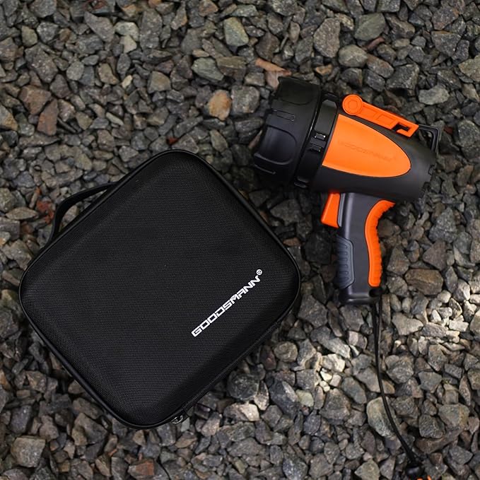 GOODSMANN Rechargeable Spotlight Waterproof Flashlight up to 4500 Lumen Handheld Searchlight Hunting Light with EVA Carrying Case USB Adapter Car Charger 9924-H101-02