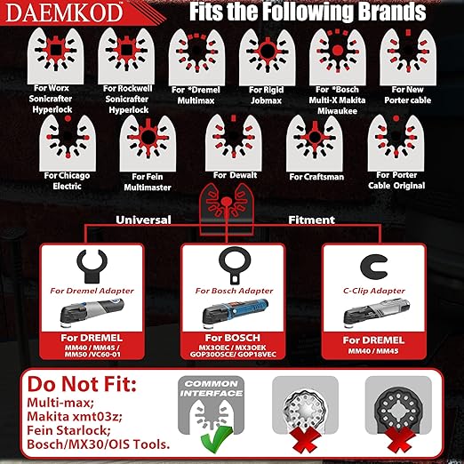 55 Pack Oscillating Saw Blade Kit, Professional Multitool Blades for Soft Metal Nails and Hard Wood Plastic, Multi Tool Blades Kits for Oscillating Tool Accessories, 6 Types Saw Blades